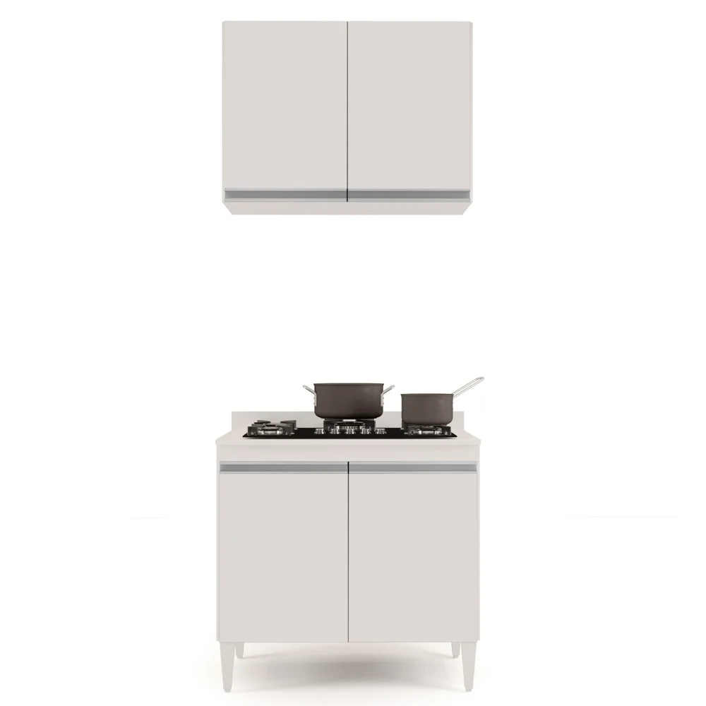 Armário Aéreo Califórnia e Balcão Para Cooktop Flórida Branco - Lumil Móveis