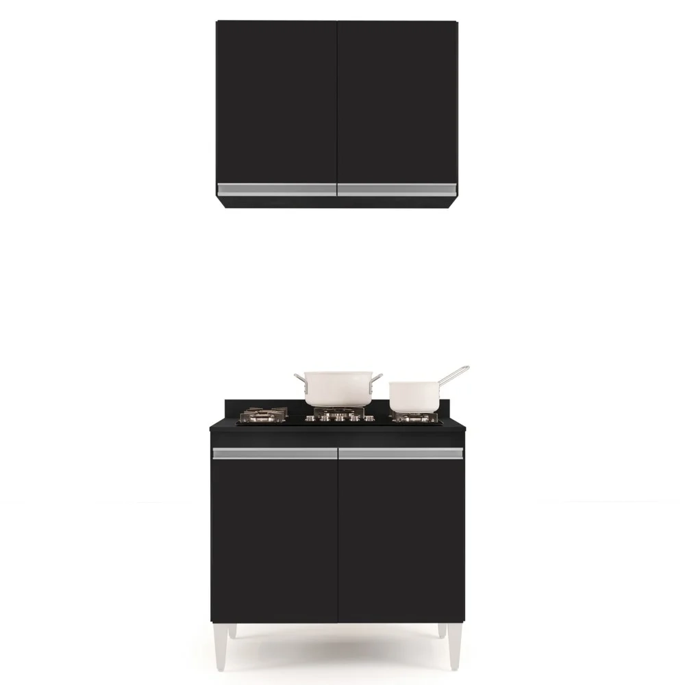 Armário Aéreo Califórnia e Balcão Para Cooktop Flórida Preto - Lumil Móveis