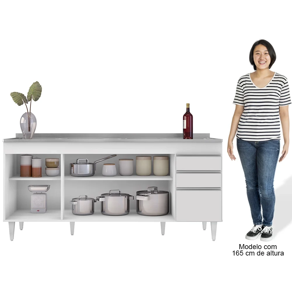 Balcão Gabinete Com Pia 180cm Dallas Branco - Lumil