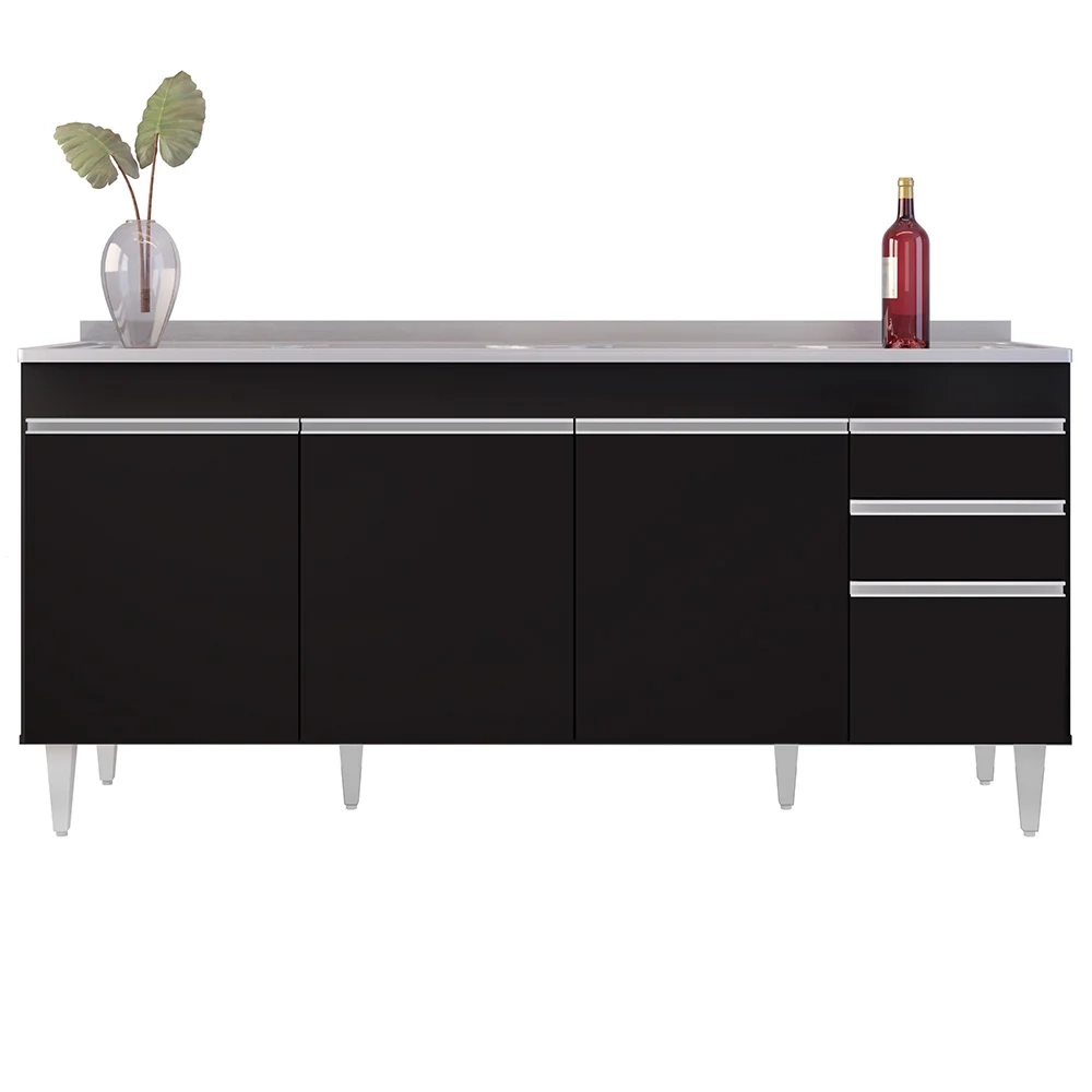 Balcão Gabinete Com Pia 180cm Dallas Preto - Lumil