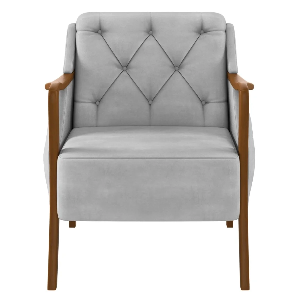 Kit Namoradeira 135cm e 2 Poltronas Decorativas Capitonê Lapa Z32 Veludo Cinza - Mpozenato