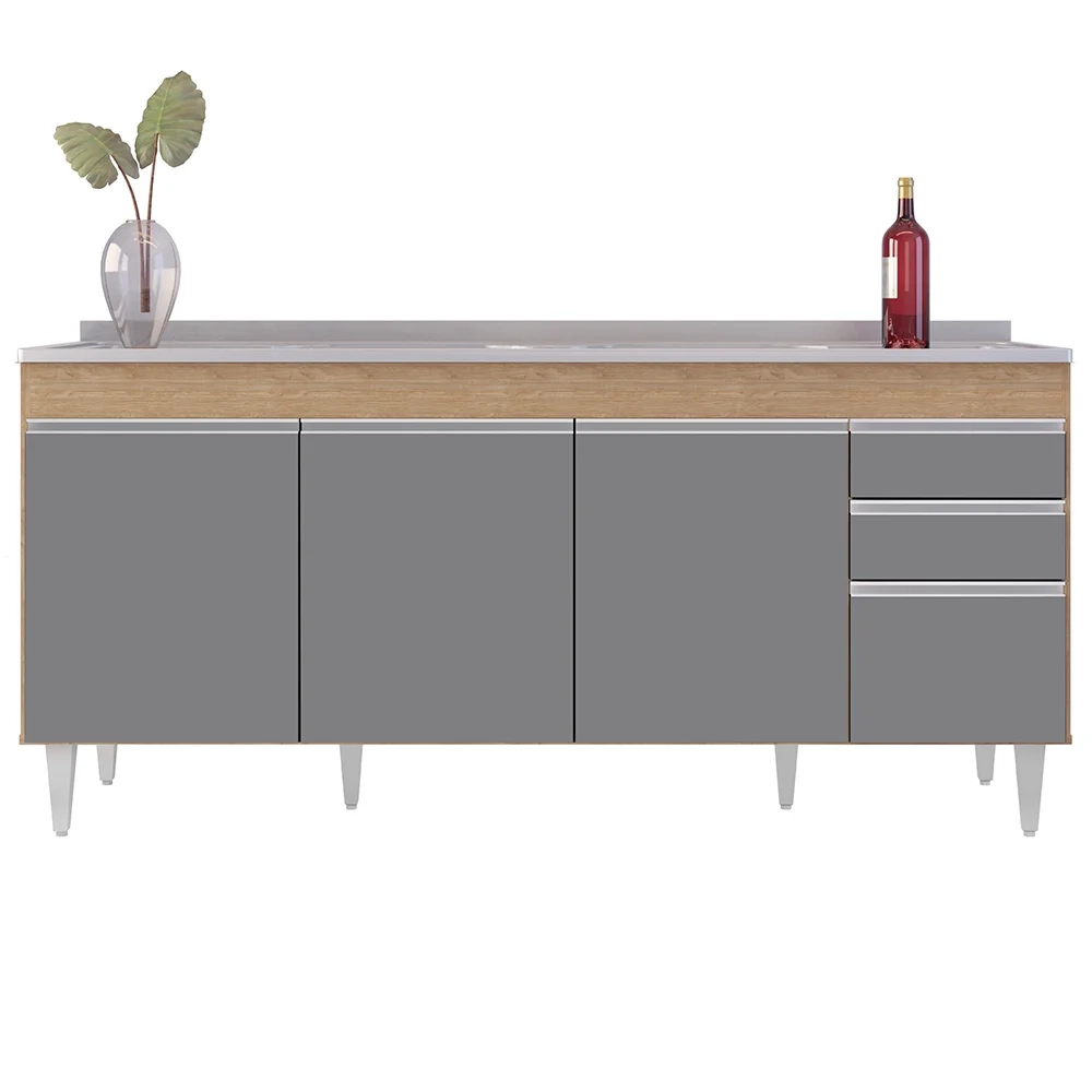 Balcão Gabinete Com Pia 180cm Dallas Castanho/Cinza - Lumil