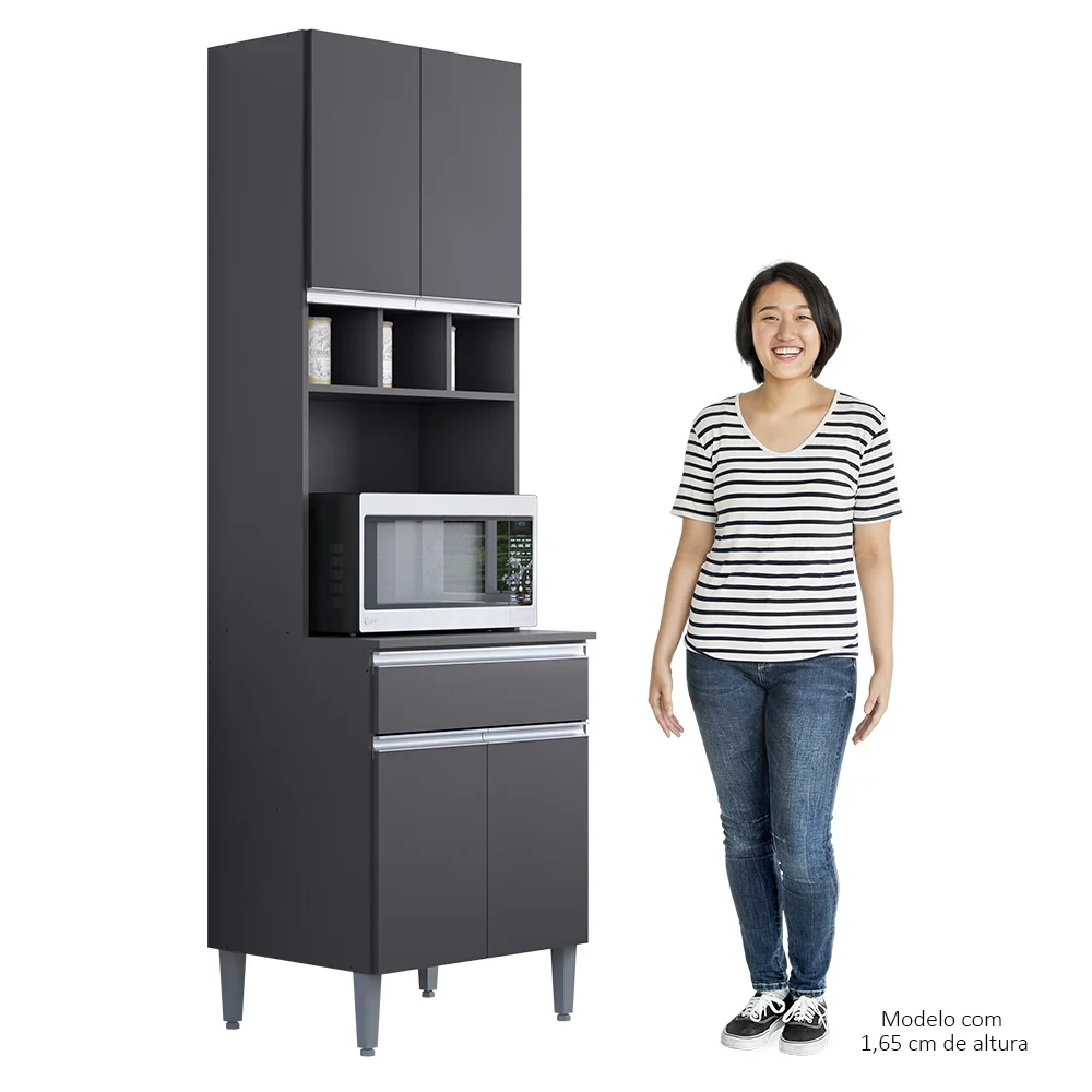 Paneleiro Torre Quente 4 Portas Com Adega Andréia Cinza - AJL Móveis