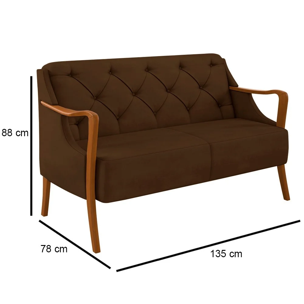 Kit Namoradeira 135cm e 2 Poltronas Decorativas Capitonê Lapa Z32 Veludo Marrom - Mpozenato