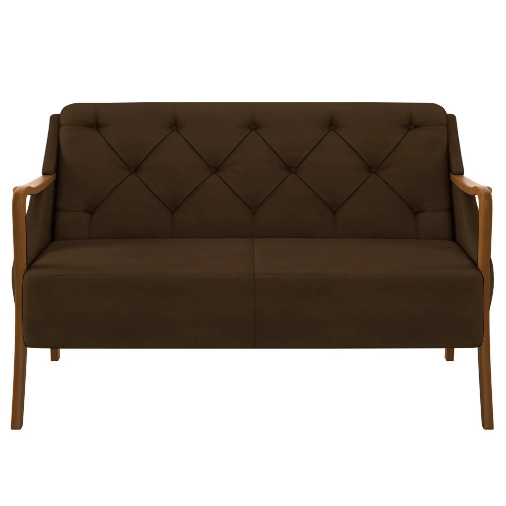 Kit Namoradeira 135cm e 2 Poltronas Decorativas Capitonê Lapa Z32 Veludo Marrom - Mpozenato