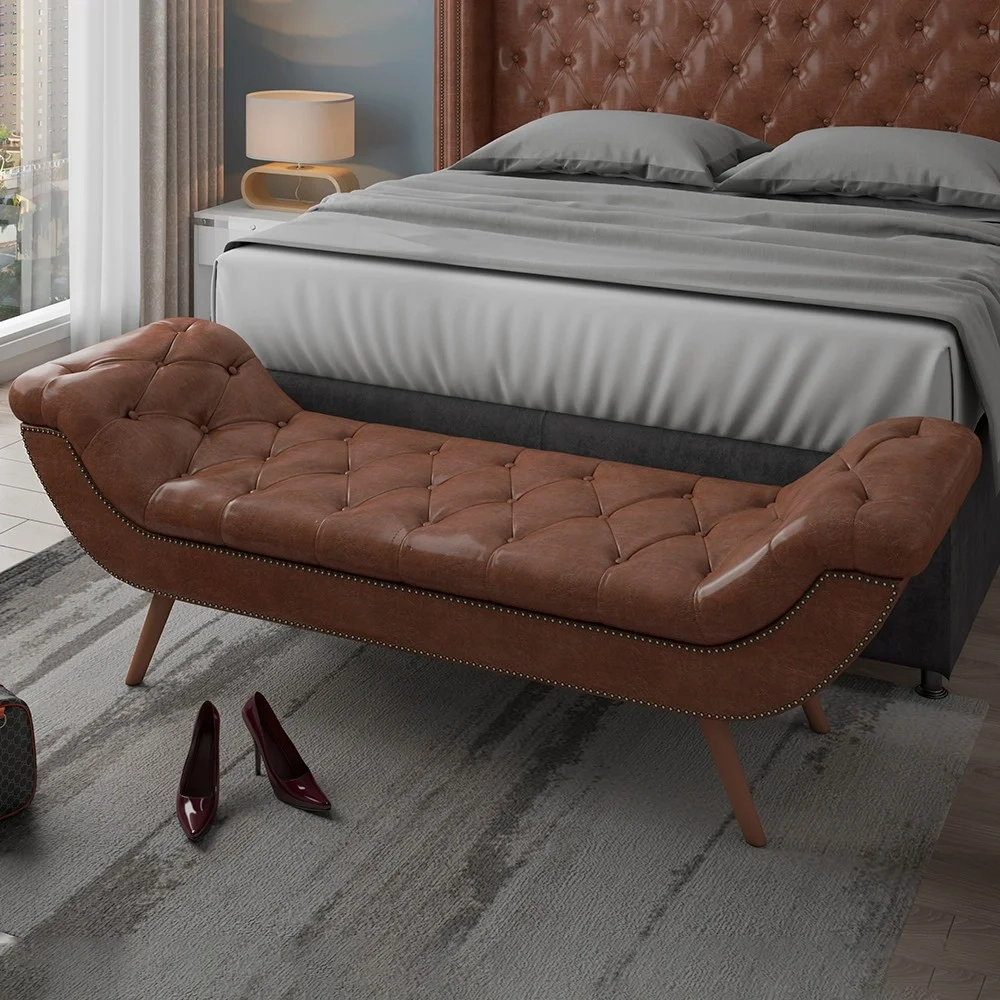 Cabeceira Cama Box Casal King 195cm Provença e Recamier Z37 Sintético Camel - Mpozenato