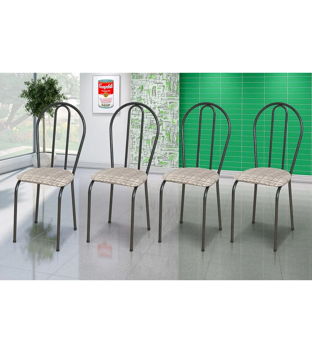 Kit 4 Cadeiras 004 Cromo Preto/Rattan - Artefamol