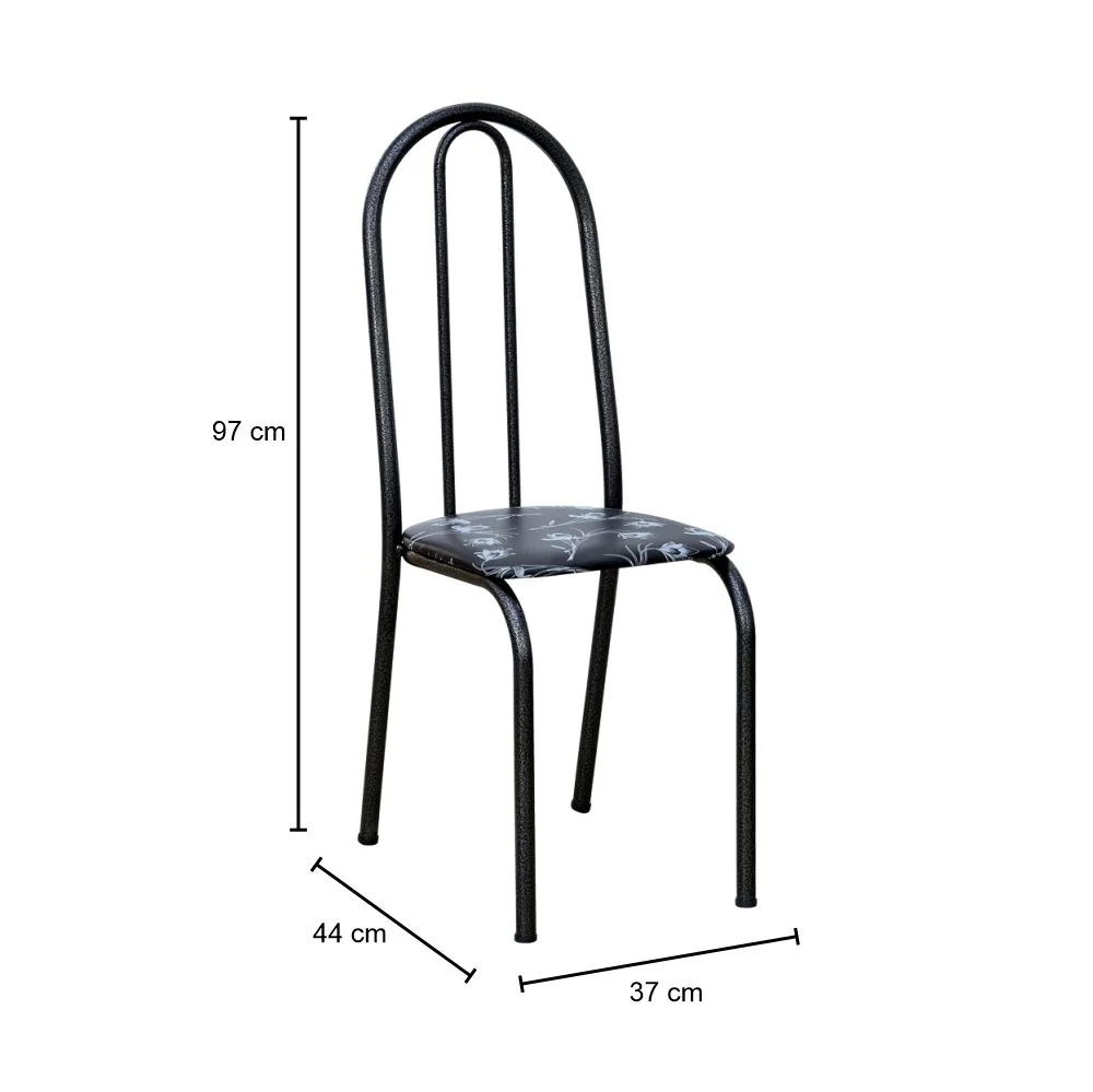 Kit 8 Cadeiras 050 América Cromo Preto/Florido - Artefamol