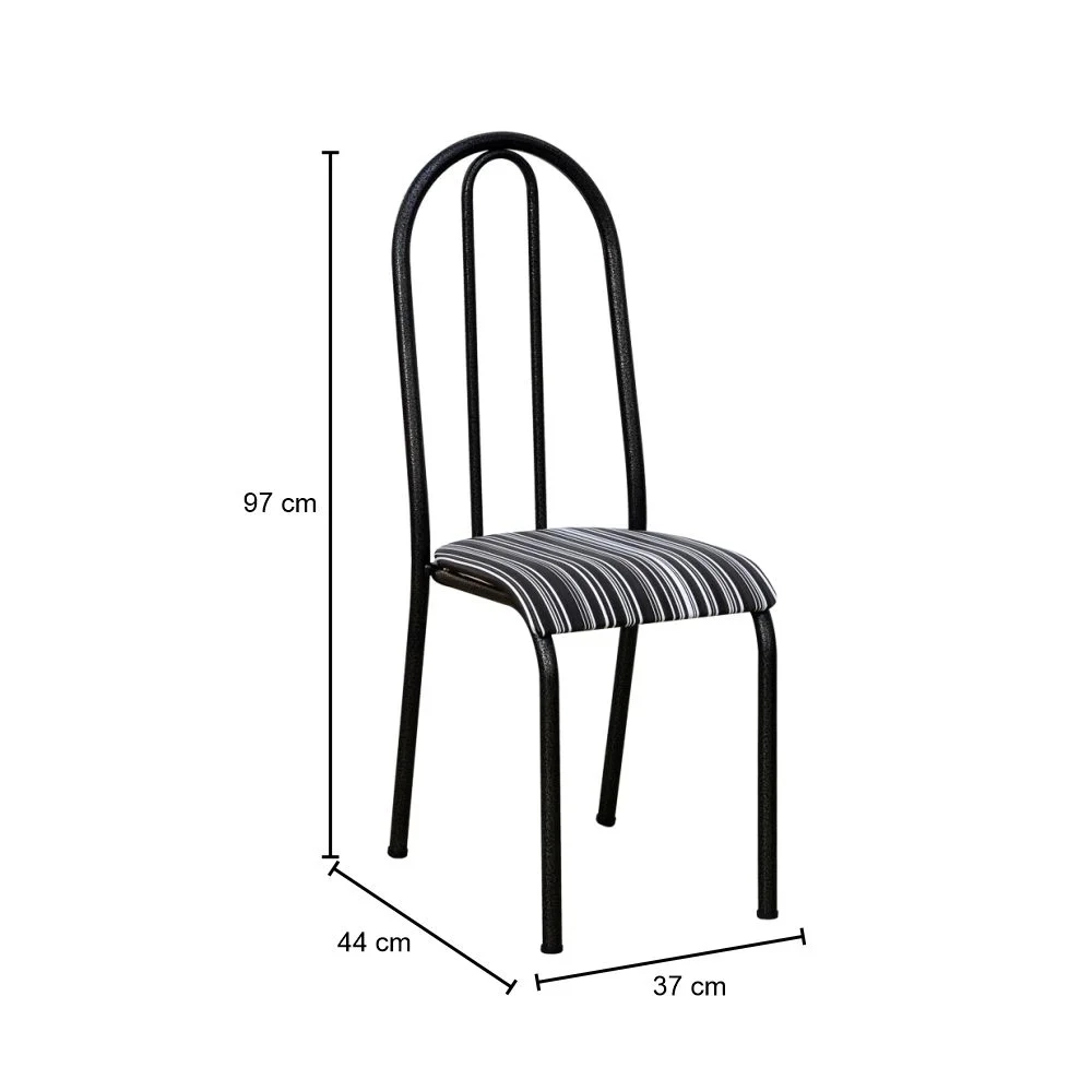 Kit 4 Cadeiras 056 América Cromo Preto/Listrado - Artefamol