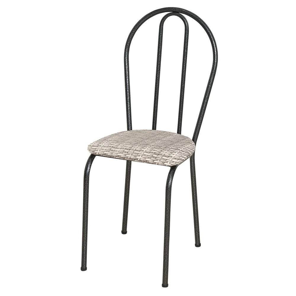 Kit 8 Cadeiras 004 Cromo Preto/Rattan - Artefamol