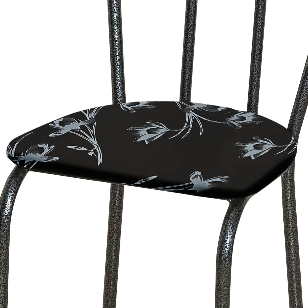 Kit 8 Cadeiras 004 Cromo Preto/Florido - Artefamol