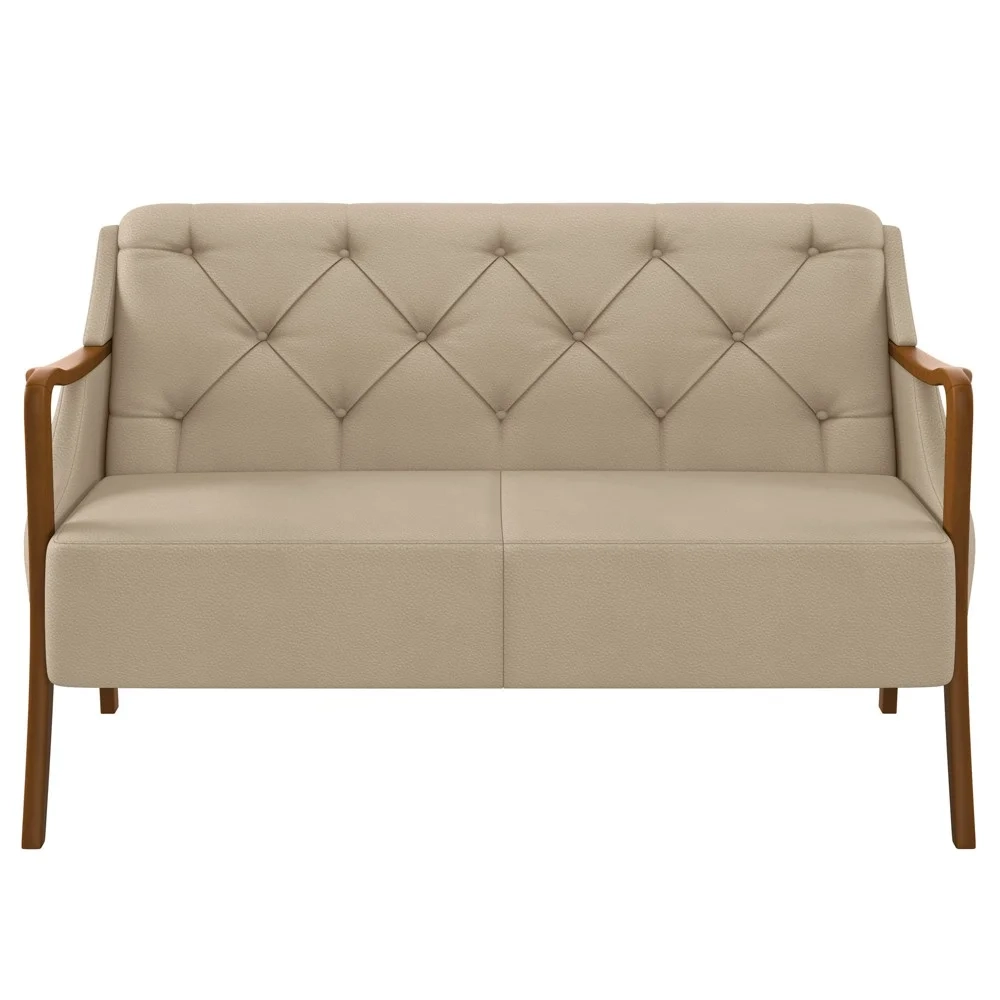 Kit Namoradeira 135cm e 2 Poltronas Decorativas Capitonê Lapa Z32 PU Bege - Mpozenato