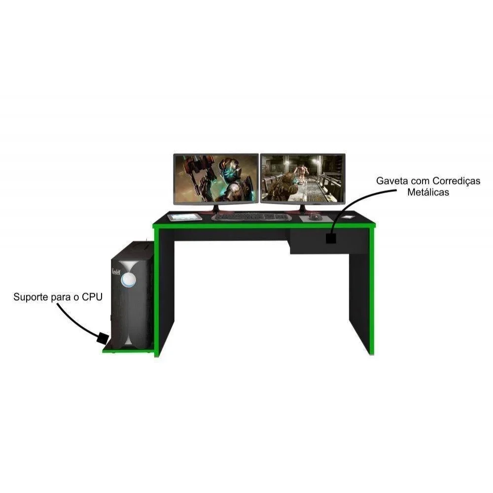 Mesa Gamer Para Computador e Estudo Gelius M09 Preto/Verde - Mpozenato