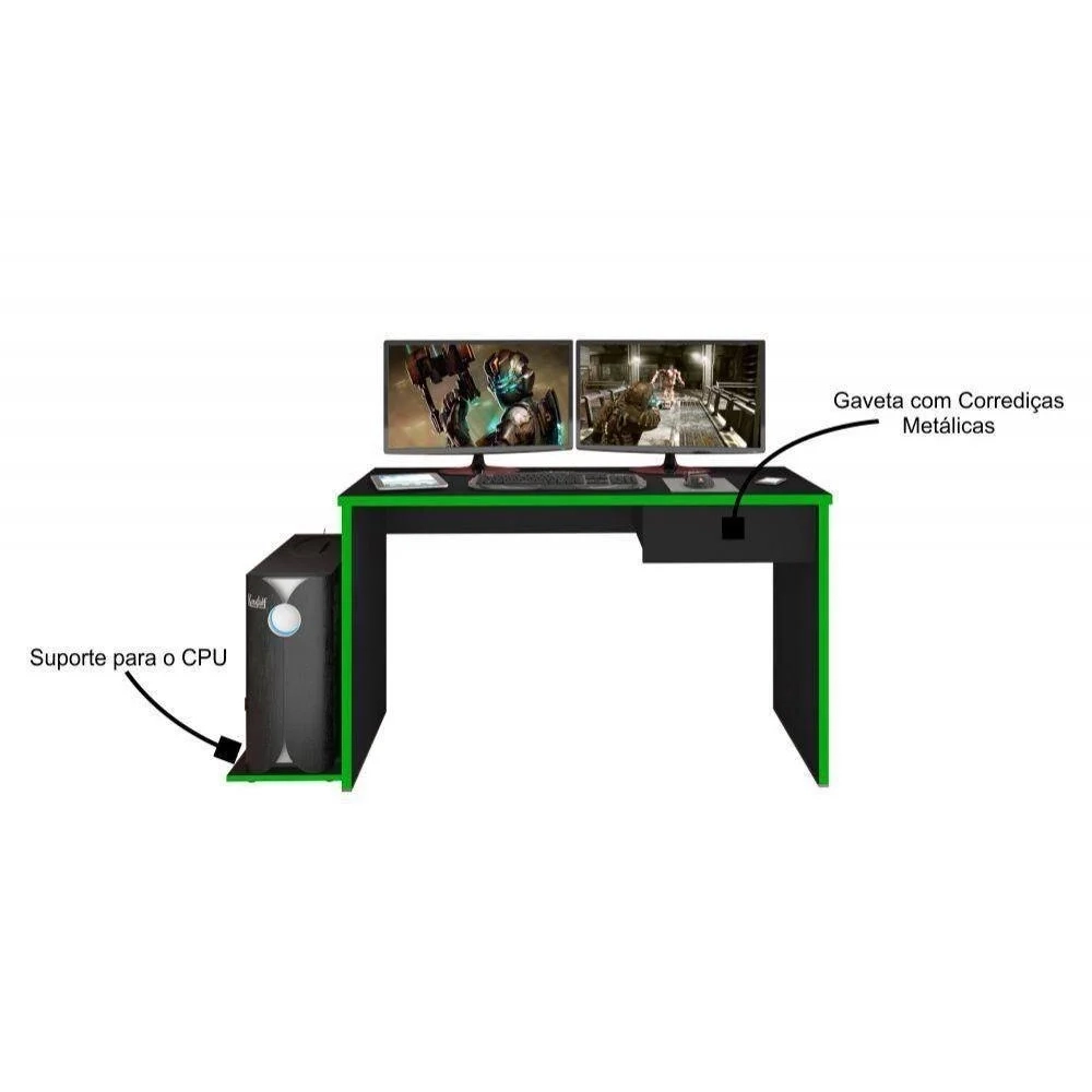 Mesa para Computador Notebook Desk Game DRX 8000 Z19 Preto/Verde - Mpozenato