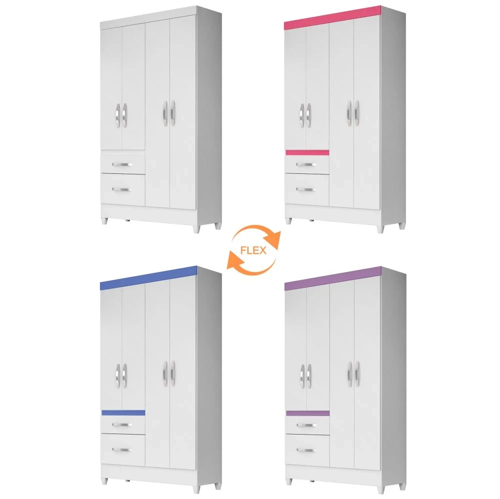 Guarda Roupa Solteiro 04 Portas Madri Branco/Rosa/Azul/Lilás - Moval