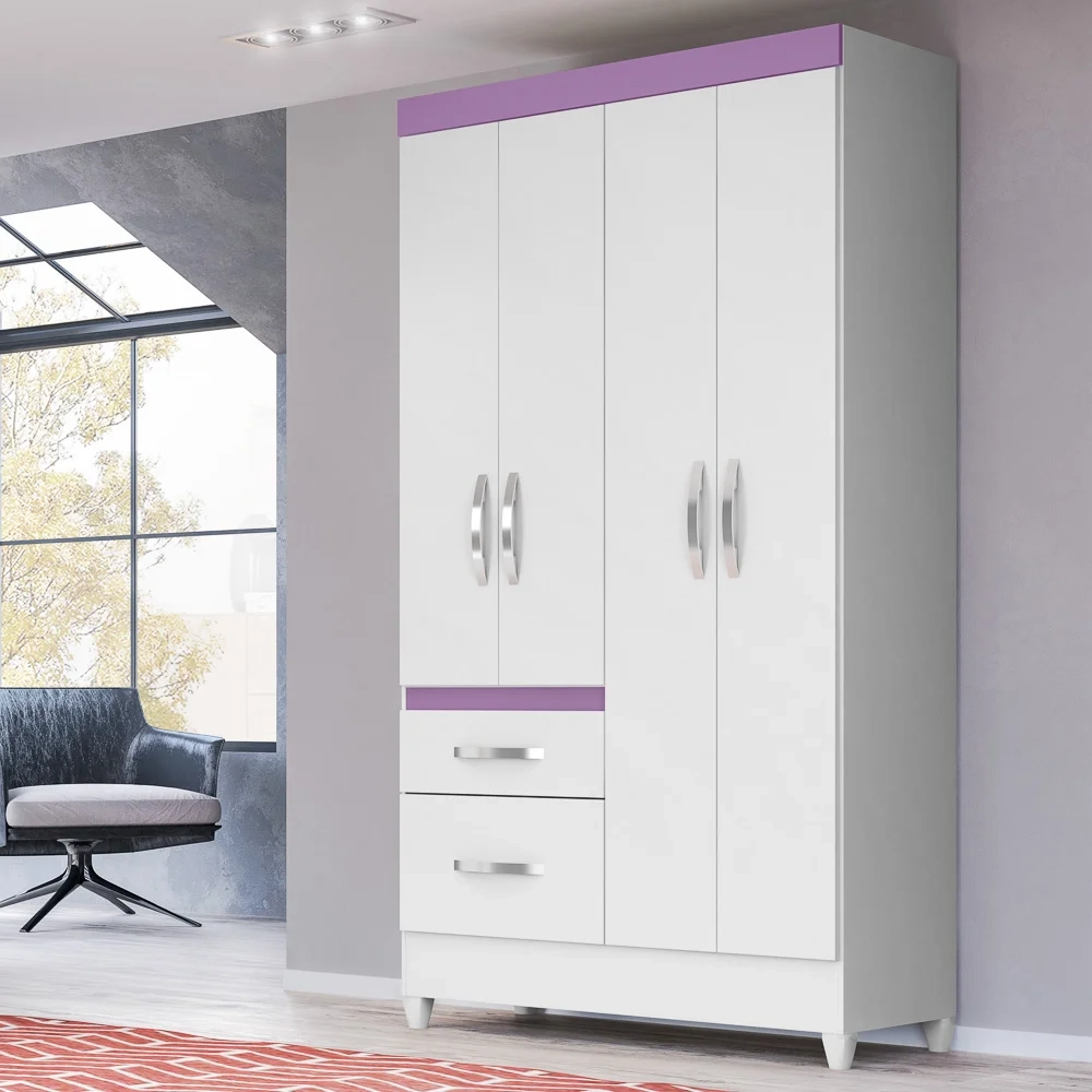 Guarda Roupa Solteiro 04 Portas Madri Branco/Rosa/Azul/Lilás - Moval