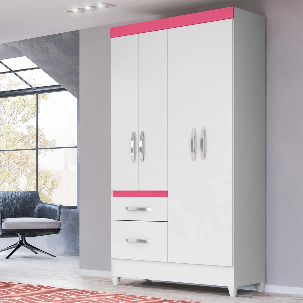 Guarda Roupa Solteiro 04 Portas Madri Branco/Rosa/Azul/Lilás - Moval