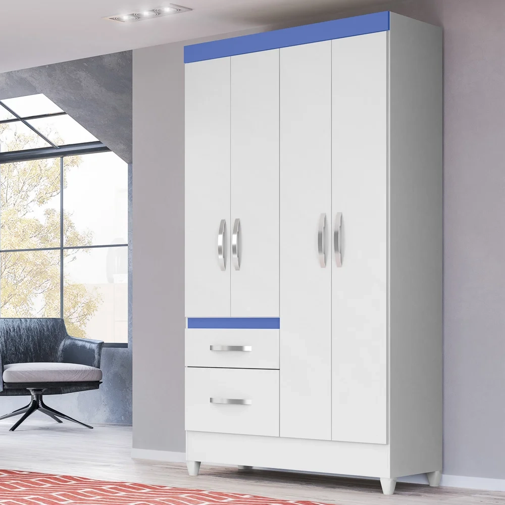 Guarda Roupa Solteiro 04 Portas Madri Branco/Rosa/Azul/Lilás - Moval