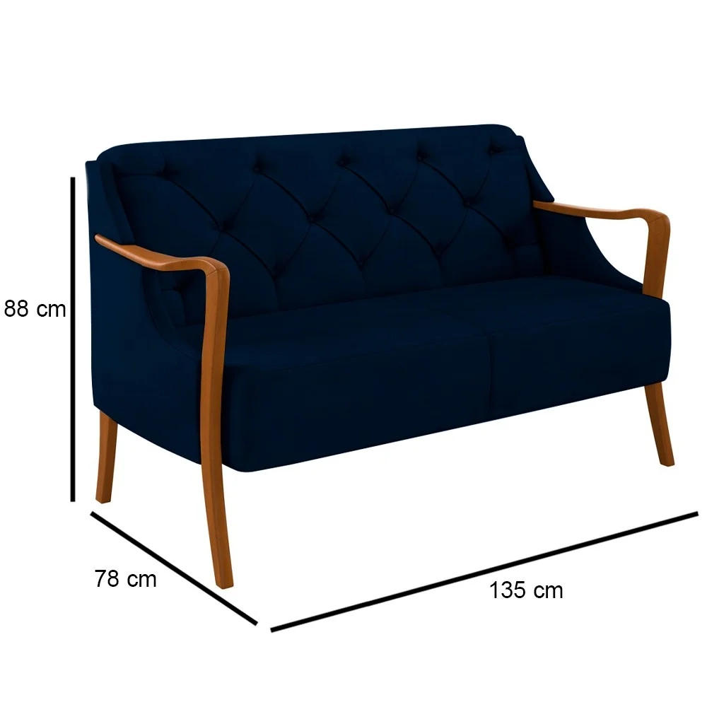 Kit Namoradeira 135cm e 2 Poltronas Decorativas Capitonê Lapa Z32 Veludo Azul Marinho - Mpozenato
