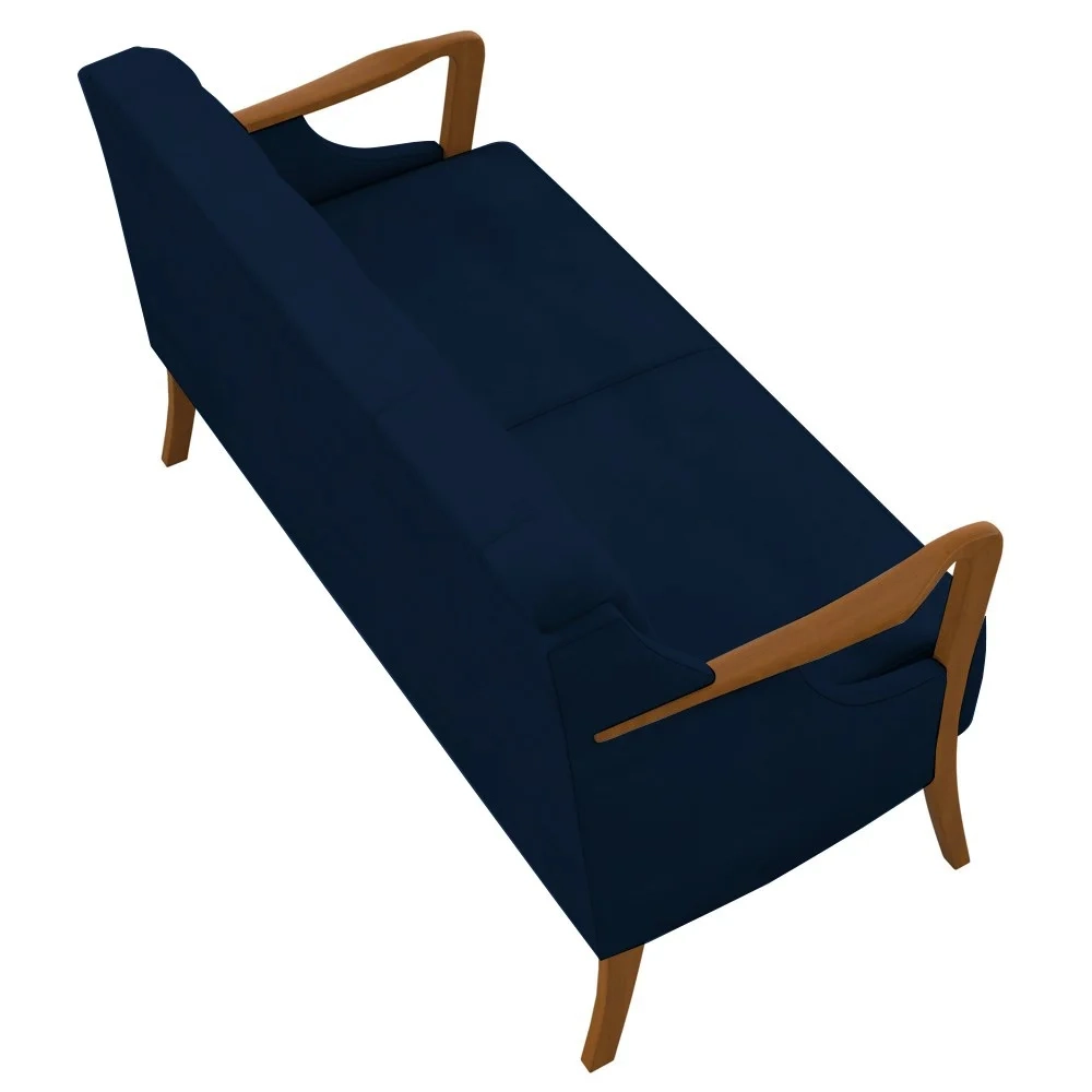 Kit Namoradeira 135cm e 2 Poltronas Decorativas Capitonê Lapa Z32 Veludo Azul Marinho - Mpozenato