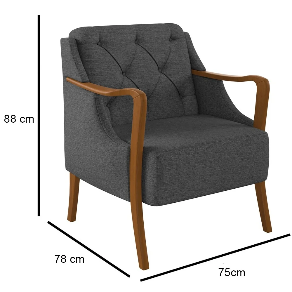 Kit 2 Poltronas Decorativas para Sala de Estar Capitonê Lapa Z32 Linho Cinza Escuro - Mpozenato