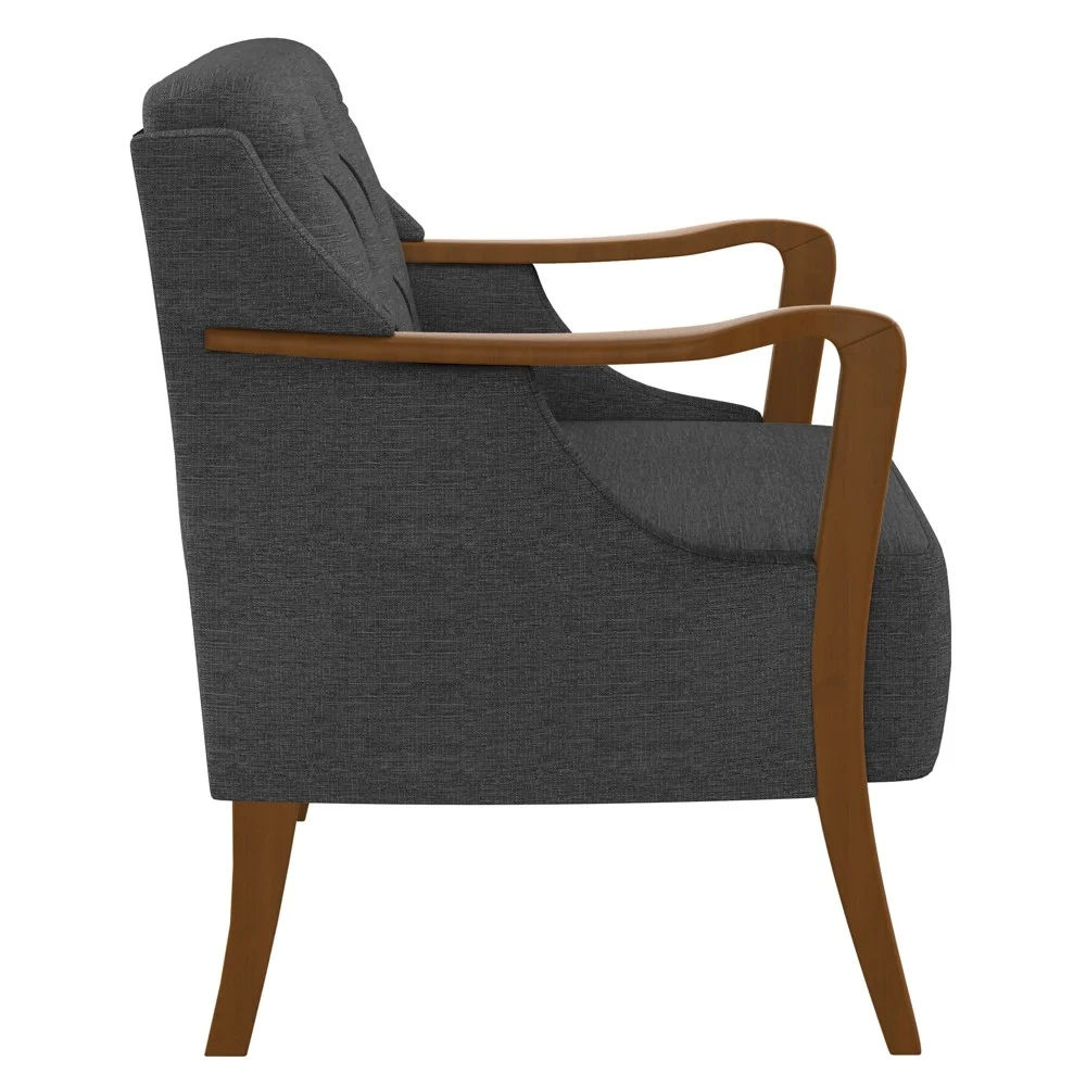 Kit 2 Poltronas Decorativas para Sala de Estar Capitonê Lapa Z32 Linho Cinza Escuro - Mpozenato