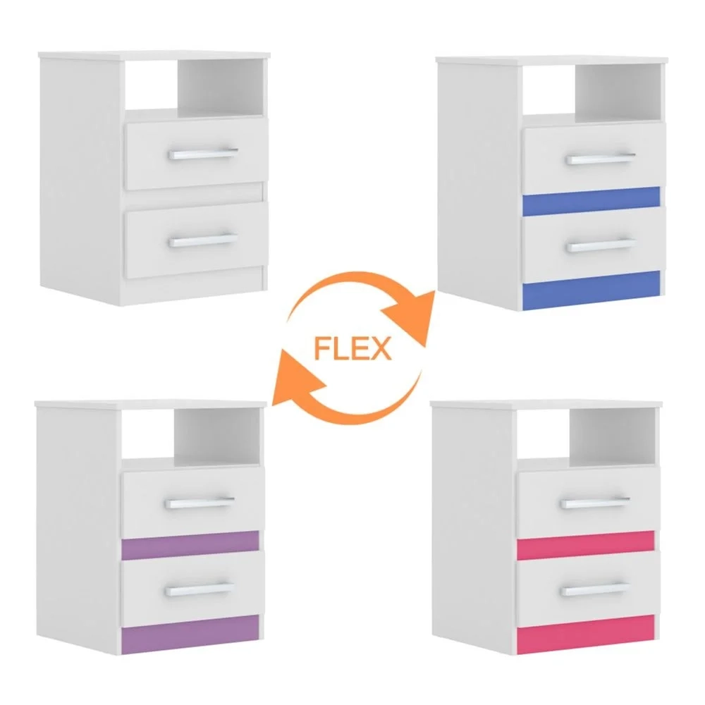 Cabeceira Cama Box Casal 140cm Greta Suede Preto e 2 Mesas de Cabeceira Flex Branco - Mpozenato