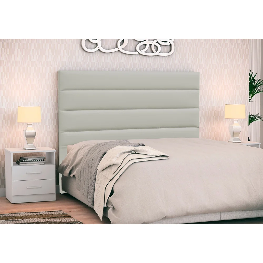 Cabeceira Cama Box Casal King 195cm Greta Corano Bege e 2 Mesas de Cabeceira Flex Branco - Mpozenato