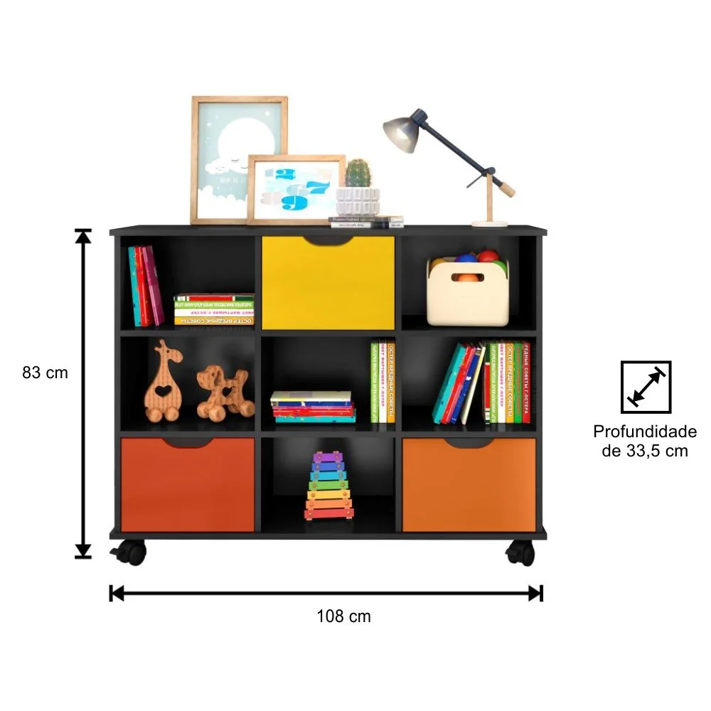 Kit 2 Nichos Organizadores com Rodízios Toys 3 Gavetas Q01 Preto/Colorido - Mpozenato