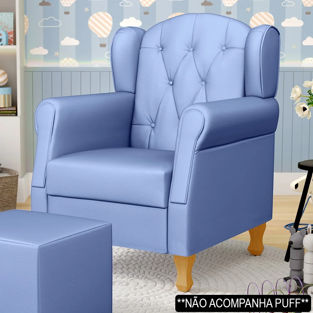 Poltrona de Amamentação com Pés de Madeira Lucy Z39 Sintético Azul - Mpozenato