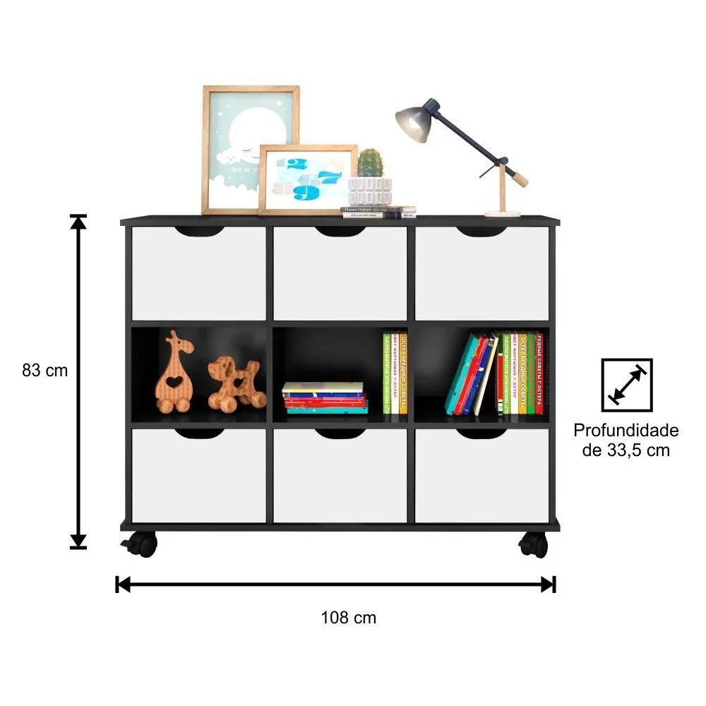 Kit 2 Nichos Organizadores com Rodízios Toys 6 Gavetas Q01 Preto/Branco - Mpozenato