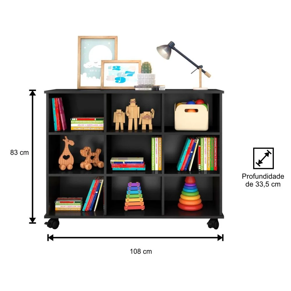 Kit 2 Nichos Organizadores Multifuncionais com Rodízios Toys Q01 Preto - Mpozenato