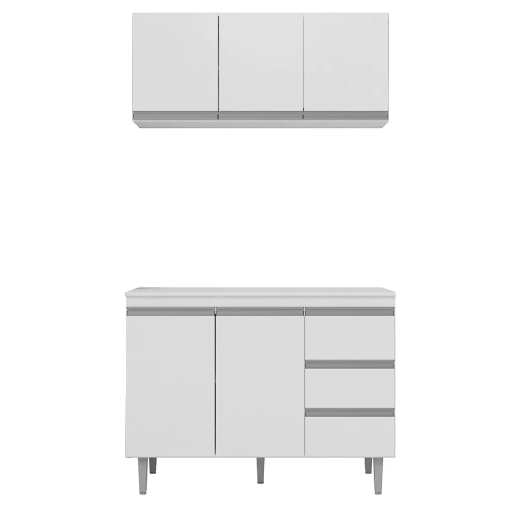 Armário Aéreo e Balcão Gabinete com Tampo 120cm Andréia Branco - AJL Móveis