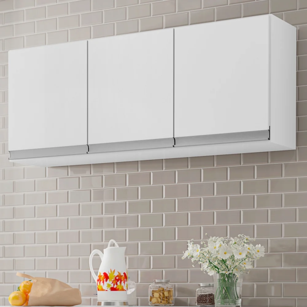 Armário Aéreo e Balcão Gabinete com Tampo 120cm Andréia Branco - AJL Móveis