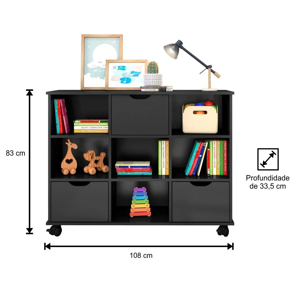 Nicho Organizador com Rodízios Toys 3 Gavetas Q01 Preto - Mpozenato