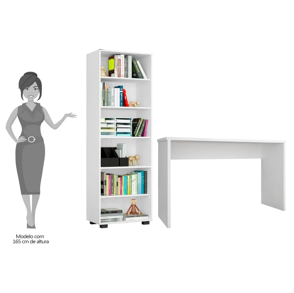 Conjunto Escritório 2 Peças Mesa Gávea e Estante Office Branco - Móveis Leão