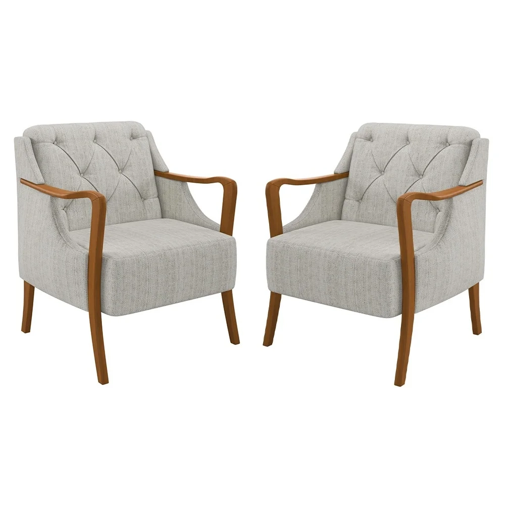 Kit 2 Poltronas Decorativas para Sala de Estar Capitonê Lapa Z32 Linho Cru - Mpozenato