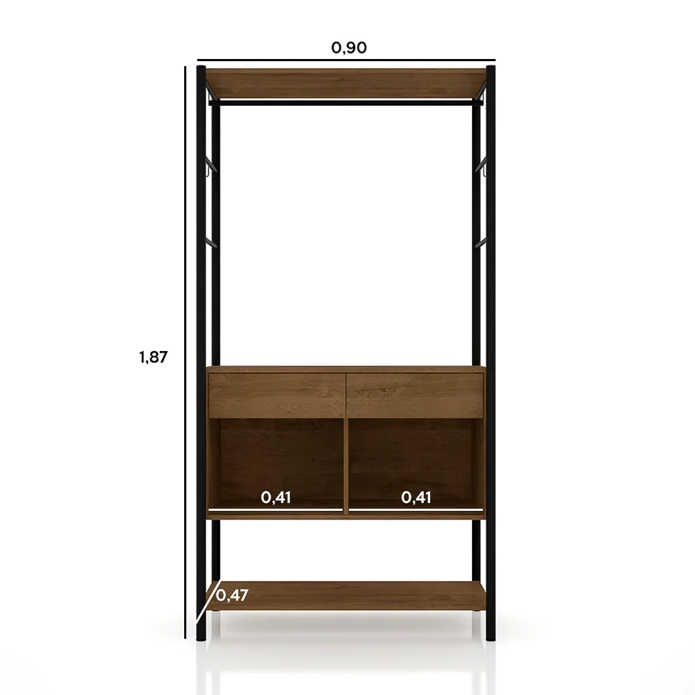 Guarda Roupa Solteiro Closet Paris 2 Gavetas Preto/Demolição - Artefamol