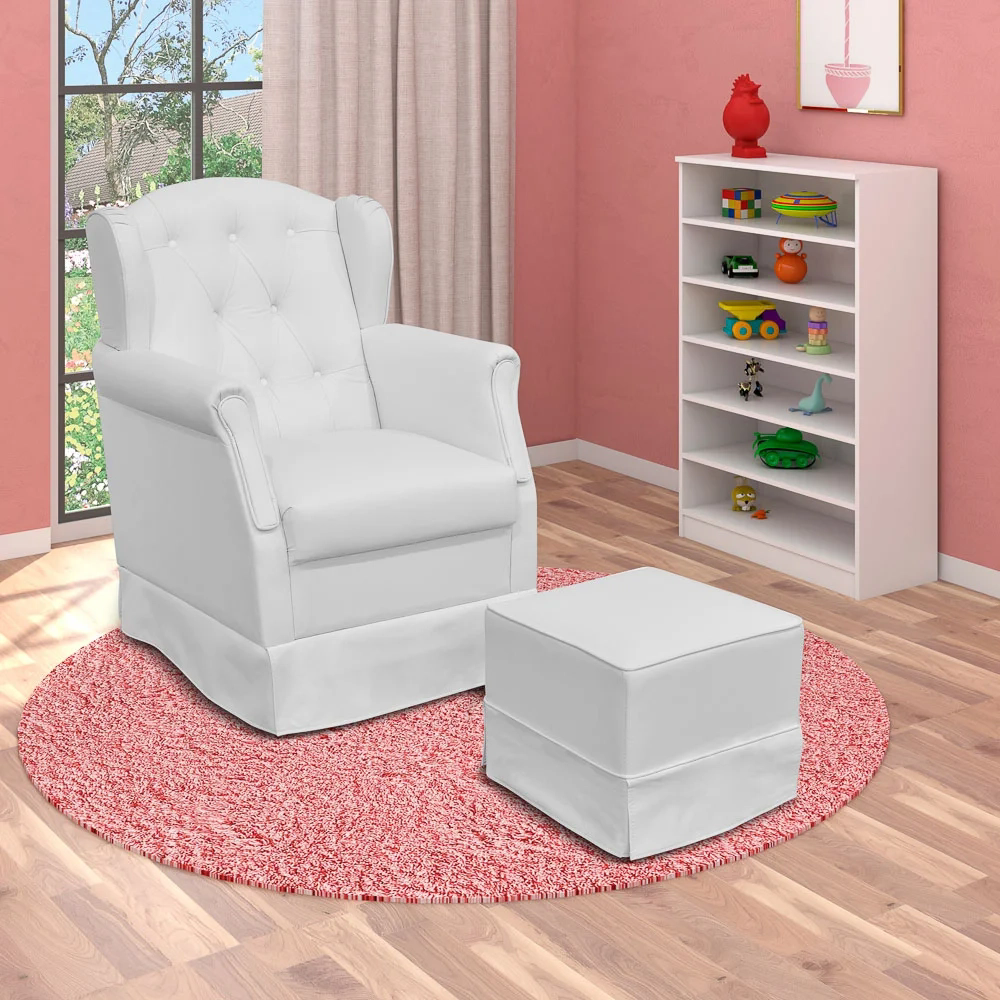 Poltrona de Amamentação com Puff Alice e Armário Multiuso Bell Z39 Branco - Mpozenato