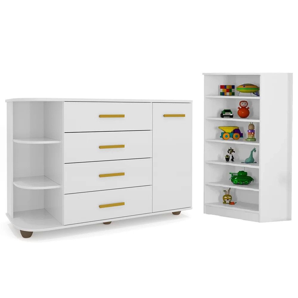 Cômoda com Cantoneira Laura e Armário Multiuso Bell Z39 Branco - Mpozenato