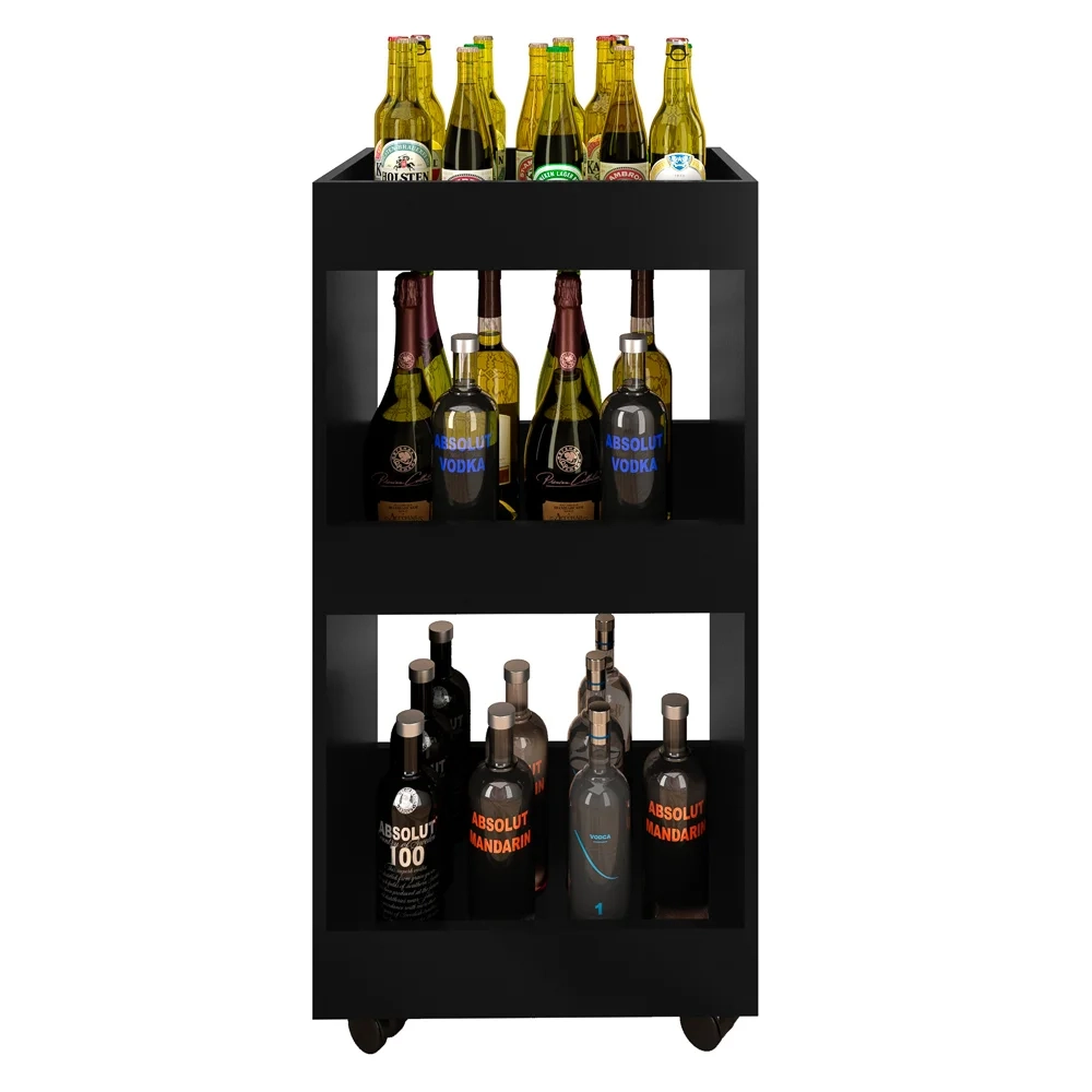 Kit 2 Adegas Bar Multiuso Seul com Rodízios L03 Preto - Mpozenato