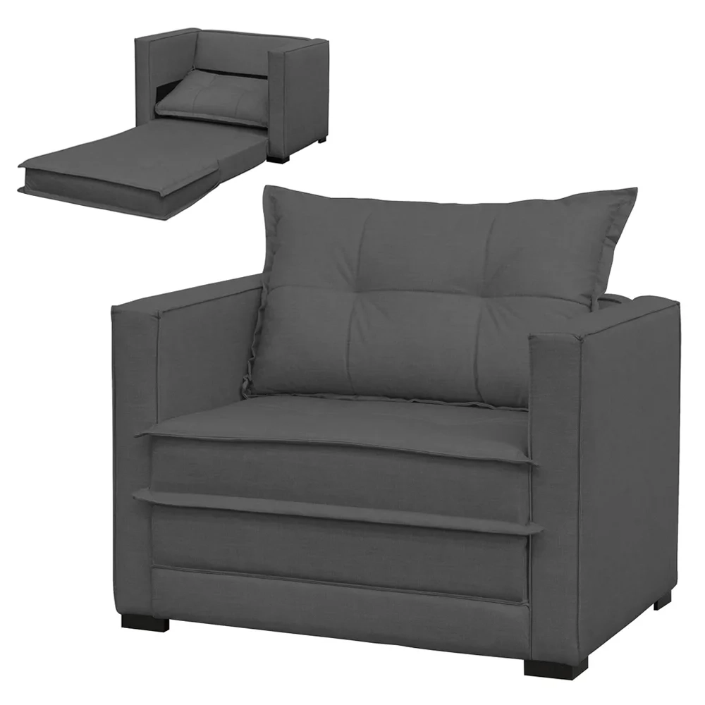 Sofá Cama Solteiro Londres Suede Cinza Escuro - D'Monegatto