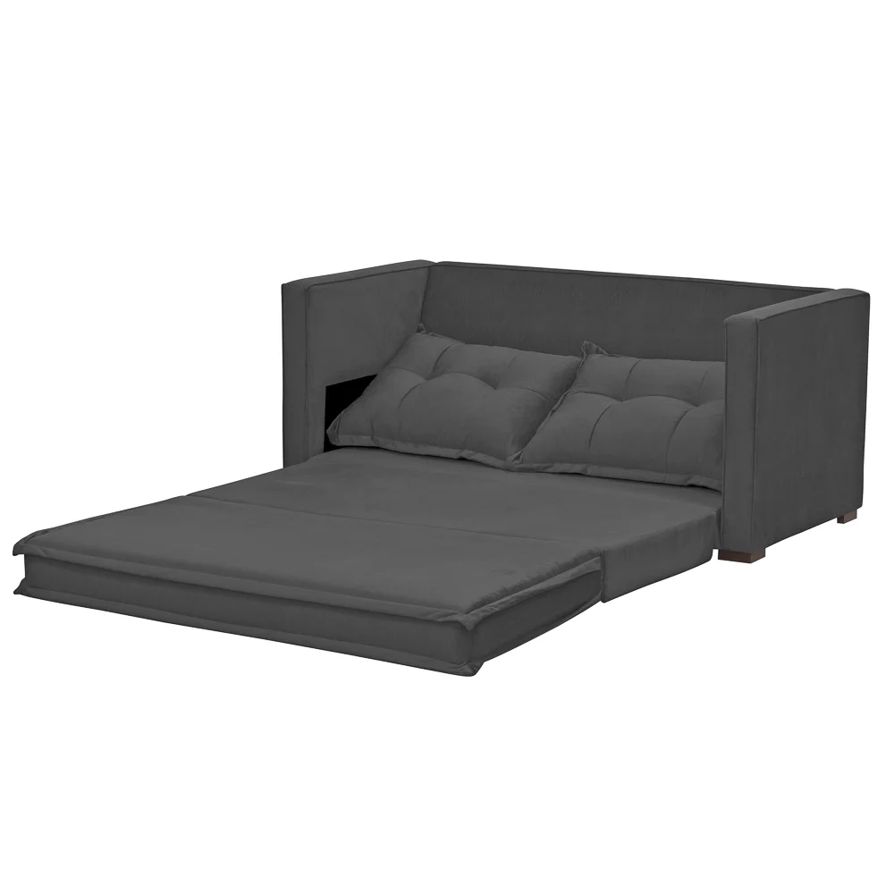 Sofá Cama Casal Articulável 2 Lugares Londres Suede Cinza Escuro - D'Monegatto