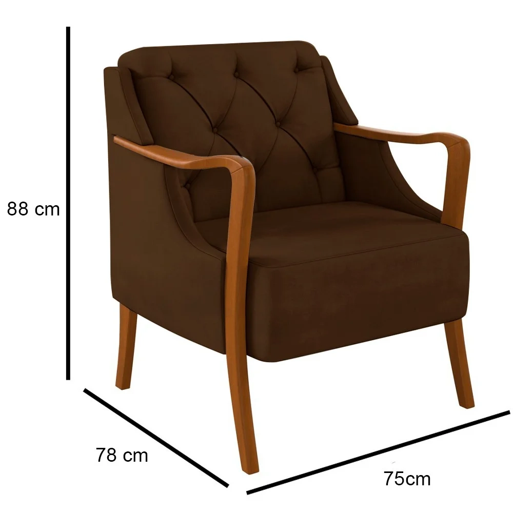 Kit 2 Poltronas Decorativas para Sala de Estar Capitonê Lapa Z32 Veludo Marrom - Mpozenato