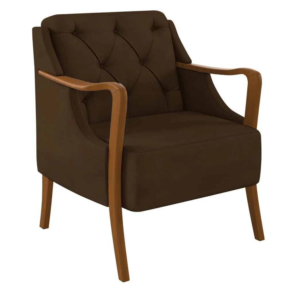 Kit 2 Poltronas Decorativas para Sala de Estar Capitonê Lapa Z32 Veludo Marrom - Mpozenato