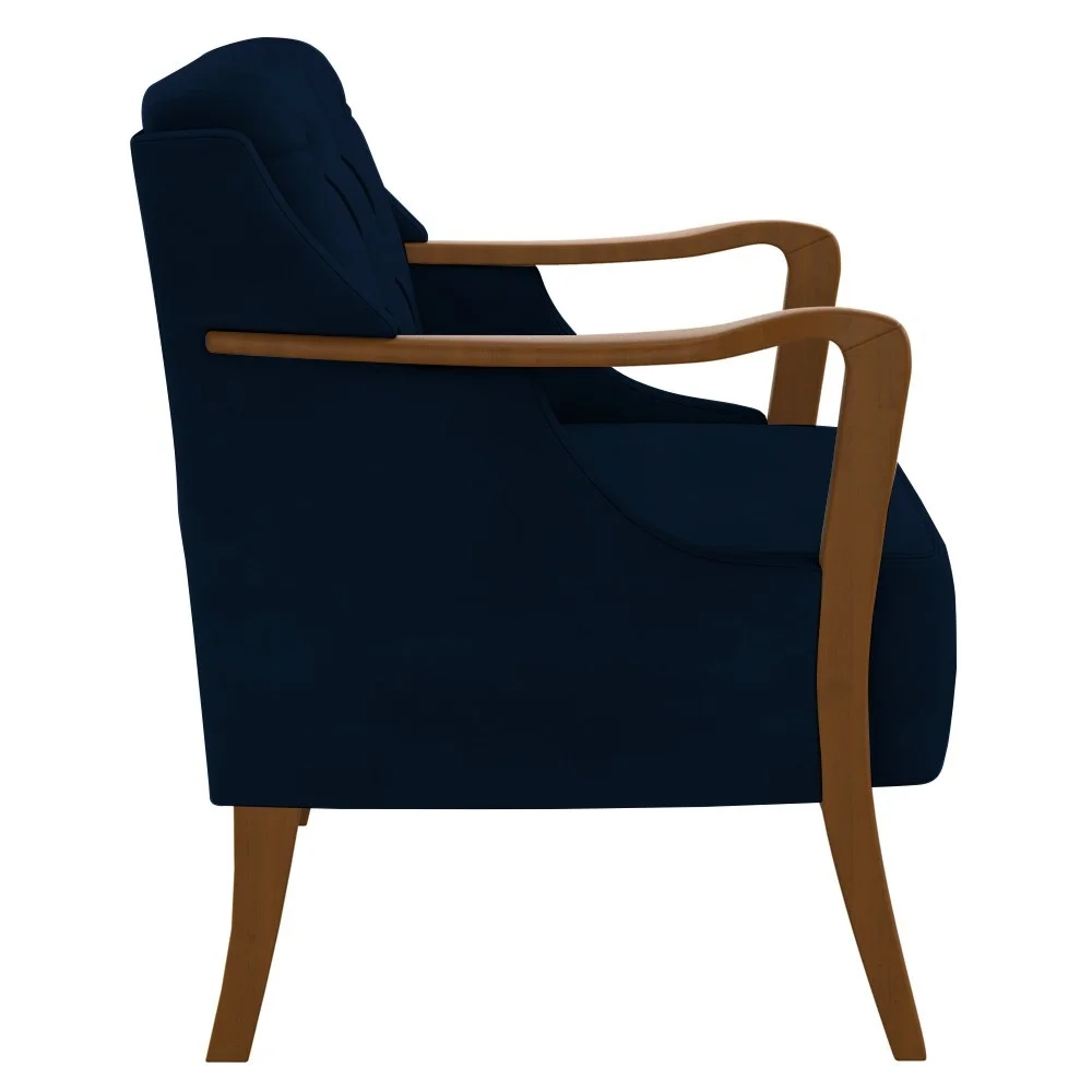 Kit 2 Poltronas Decorativas para Sala de Estar Capitonê Lapa Z32 Veludo Azul Marinho - Mpozenato