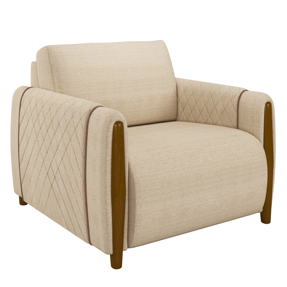 Kit 2 Poltronas Decorativas para Sala de Estar 98cm Amaranto Z32 Linho Champanhe - Mpozenato