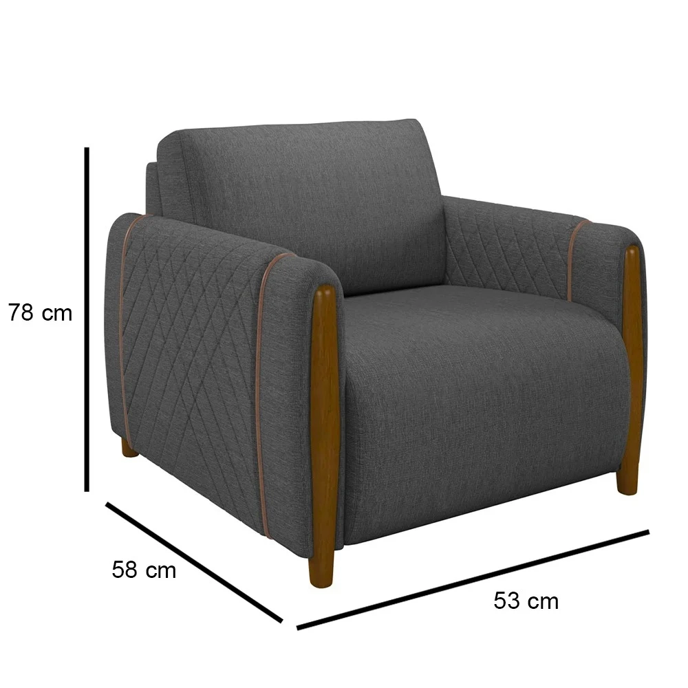 Kit 2 Poltronas Decorativas para Sala de Estar 98cm Amaranto Z32 Linho Cinza Escuro - Mpozenato