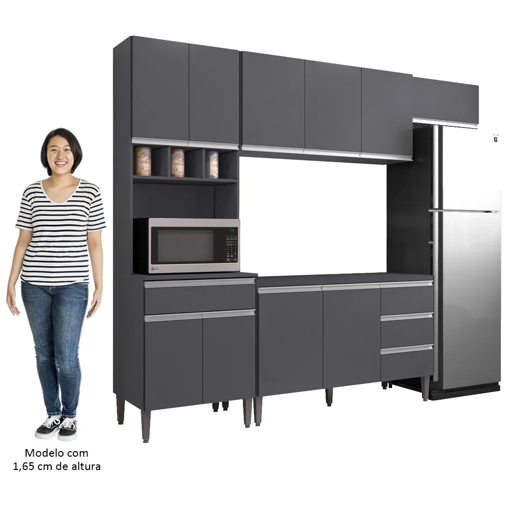 Cozinha Modulada 4 Peças Balcão com Tampo 120cm Andréia Cinza- AJL Móveis