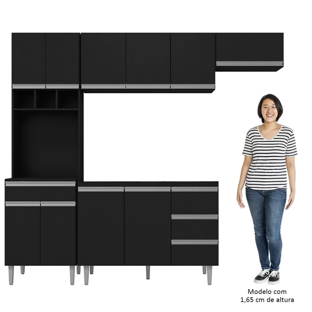 Cozinha Modulada 4 Peças Balcão sem Tampo 120cm Andréia Preto - AJL Móveis